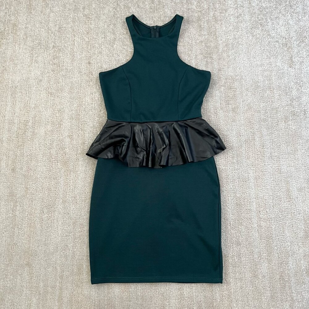 3 for $6 Solemio Bodycon Cocktail Summer Faux Leather Peplum Dress S